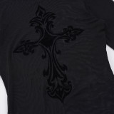 Print Flare Sleeve See Through Top GPKJ-MR47103
