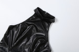 Solid Color PU Leather Patchwork Mini Dress GZJQ-K6D11973A