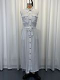 Sleeveless Single Breasted Shirt Dress(With Belt) GWDS-260615