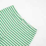 Stripe Print Warp Chest Top Seventh Pants Suit MXBF-J26ST301