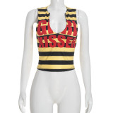 Letter Print Stripe Sleeveless Skinny Top GDSF-D26TP268