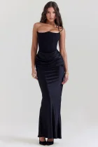 Satin Ruched Slim Tube Top Dress GWDS-250879-1