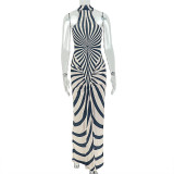 Stripe Print Sleeveless Backless Maxi Dress GJYO-JD305667