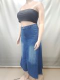 Plus Size Washed High Waist Denim Long Skirt GAKF-60702