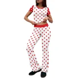 Print Short Sleeve Tops Two Piece Pants Set QXLB-XRB-SDQU56