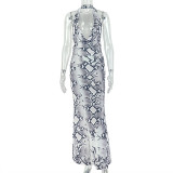 Snake Print Sleeveless Backless Maxi Dress GJYO-JD305685