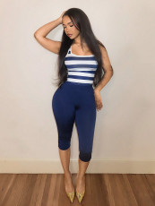 Stripe Sleeveless Tank Top Seventh Pants Suit GHYX-TXY5433