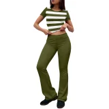 Print Short Sleeve Tops Two Piece Pants Set QXLB-XRB-SDQU56