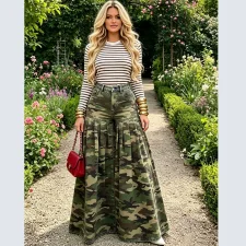 Plus Size Camouflage Print Wide Leg Jeans GAKF-60602