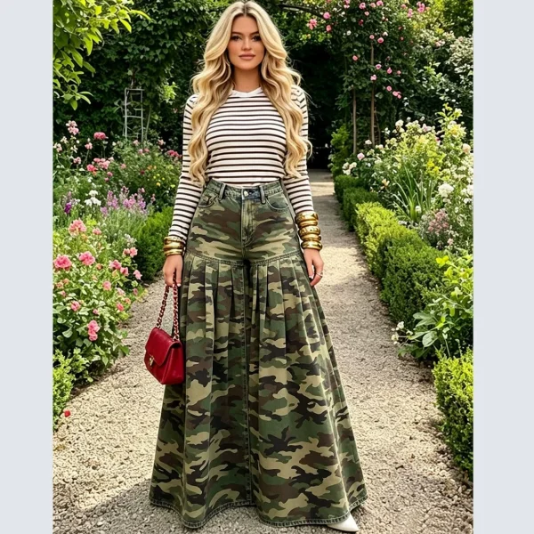 Plus Size Camouflage Print Wide Leg Jeans GAKF-60602