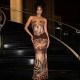 Leopard Print Backless Bodysuit Long Skirts 2 Piece Set SHD-8506