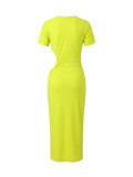 Hollow Out Short Sleeve Split Maxi Dress HNIF-MC040
