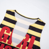 Letter Print Stripe Sleeveless Skinny Top GDSF-D26TP268