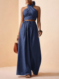 Cross Halterneck Solid Color Two Piece Pants Set HNIF-YF309