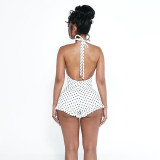 Halterneck Polka Dot Print Backless Romper SHD-8508