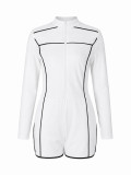 Long Sleeve Zipper Top Two Piece Shorts Set HNIF-YF403