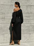 Loose Off Shoulder Split Long Dress GWDS-260707
