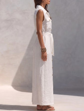 Sleeveless Single Breasted Shirt Dress(With Belt) GWDS-260615
