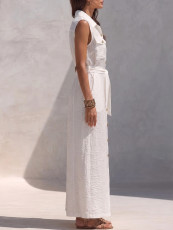 Sleeveless Single Breasted Shirt Dress(With Belt) GWDS-260615