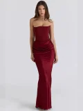 Satin Ruched Slim Tube Top Dress GWDS-250879-1