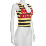 Letter Print Stripe Sleeveless Skinny Top GDSF-D26TP268