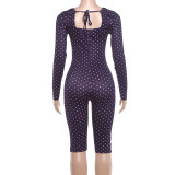 Polka Dot Print Long Sleeve Jumpsuit  XEF-K6Q14570A