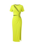 Hollow Out Short Sleeve Split Maxi Dress HNIF-MC040