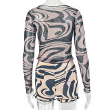 Print Color Block Long Sleeve Romper GJYO-JS919202