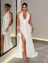 Deep V Neck Backless Split Maxi Dress GHYX-TXY5487