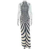 Stripe Print Sleeveless Backless Maxi Dress GJYO-JD305667