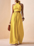 Cross Halterneck Solid Color Two Piece Pants Set HNIF-YF309