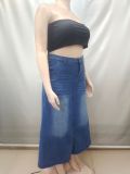 Plus Size Washed High Waist Denim Long Skirt GAKF-60702