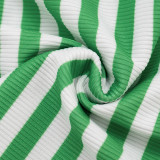 Stripe Print Warp Chest Top Seventh Pants Suit MXBF-J26ST301