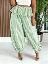 Stripe Print Ruffles Loose Pants ZDF-33533