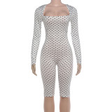 Polka Dot Print Long Sleeve Jumpsuit  XEF-K6Q14570A