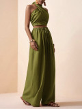Cross Halterneck Solid Color Two Piece Pants Set HNIF-YF309