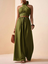 Cross Halterneck Solid Color Two Piece Pants Set HNIF-YF309