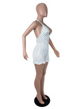 Halterneck Polka Dot Print Backless Romper SHD-8508