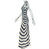 Stripe Print Sleeveless Backless Maxi Dress GJYO-JD305667