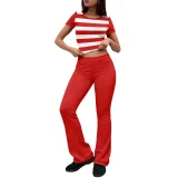 Print Short Sleeve Tops Two Piece Pants Set QXLB-XRB-SDQU56