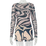 Print Color Block Long Sleeve Romper GJYO-JS919202