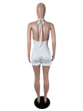 Halterneck Polka Dot Print Backless Romper SHD-8508