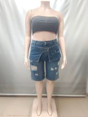 Holes High Waist Denim Shorts GAKF-60706