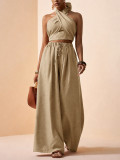 Cross Halterneck Solid Color Two Piece Pants Set HNIF-YF309