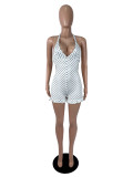 Halterneck Polka Dot Print Backless Romper SHD-8508