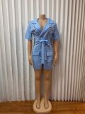 Short Sleeve Lace Up Solid Romper GMYU-5257