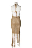 Halterneck Beaded  Knits Beach Maxi Dress ZSD-0359