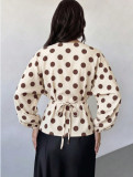 Polka Dot Print Long Sleeve Bat Sleeve Top GSRX-982