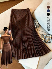 Polka Dot Print Pleated Long Skirt GSRX-987
