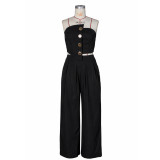 Solid Color Wrap Chest Top Wide Leg Pants Suit ZSD-0785